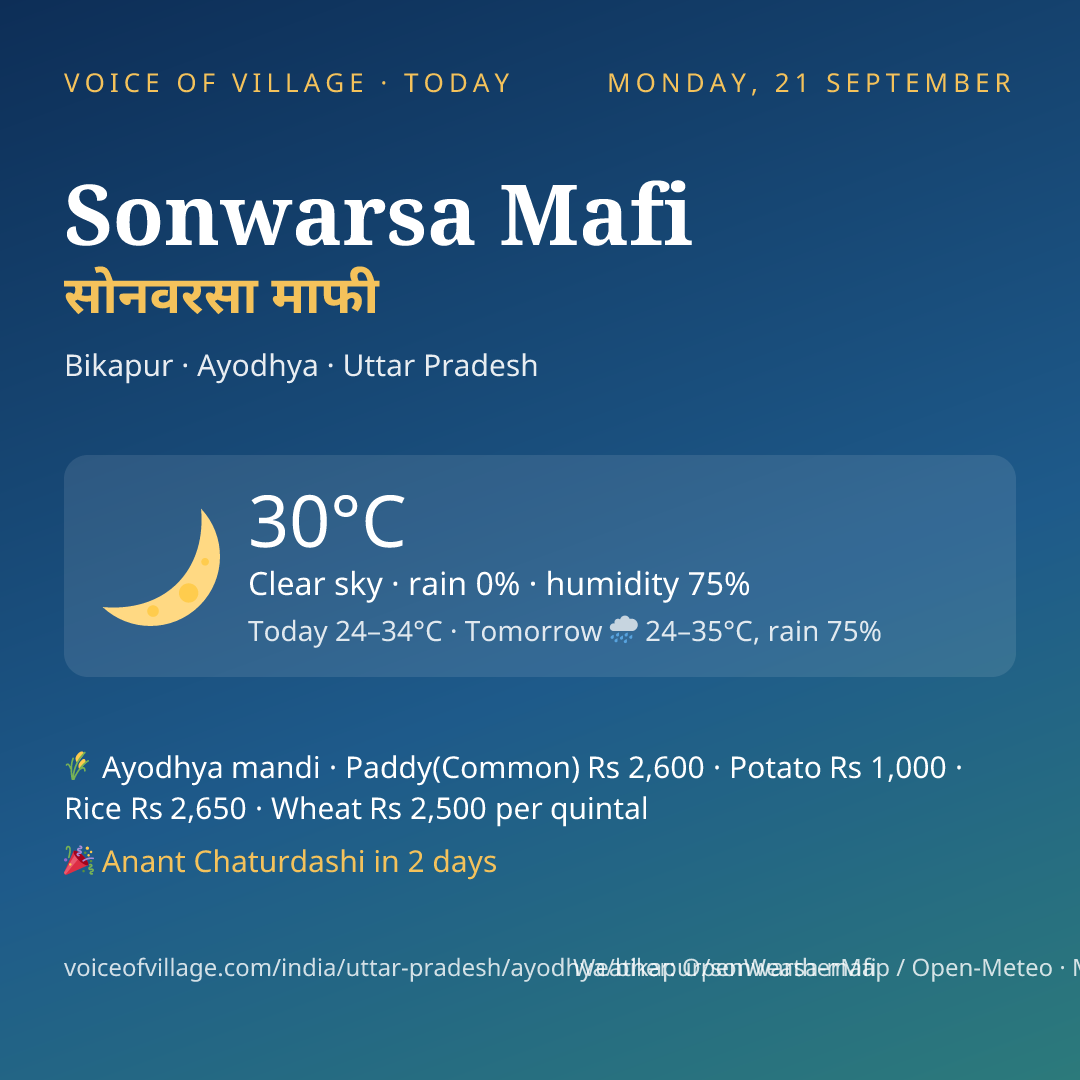 Sonwarsa Mafi today